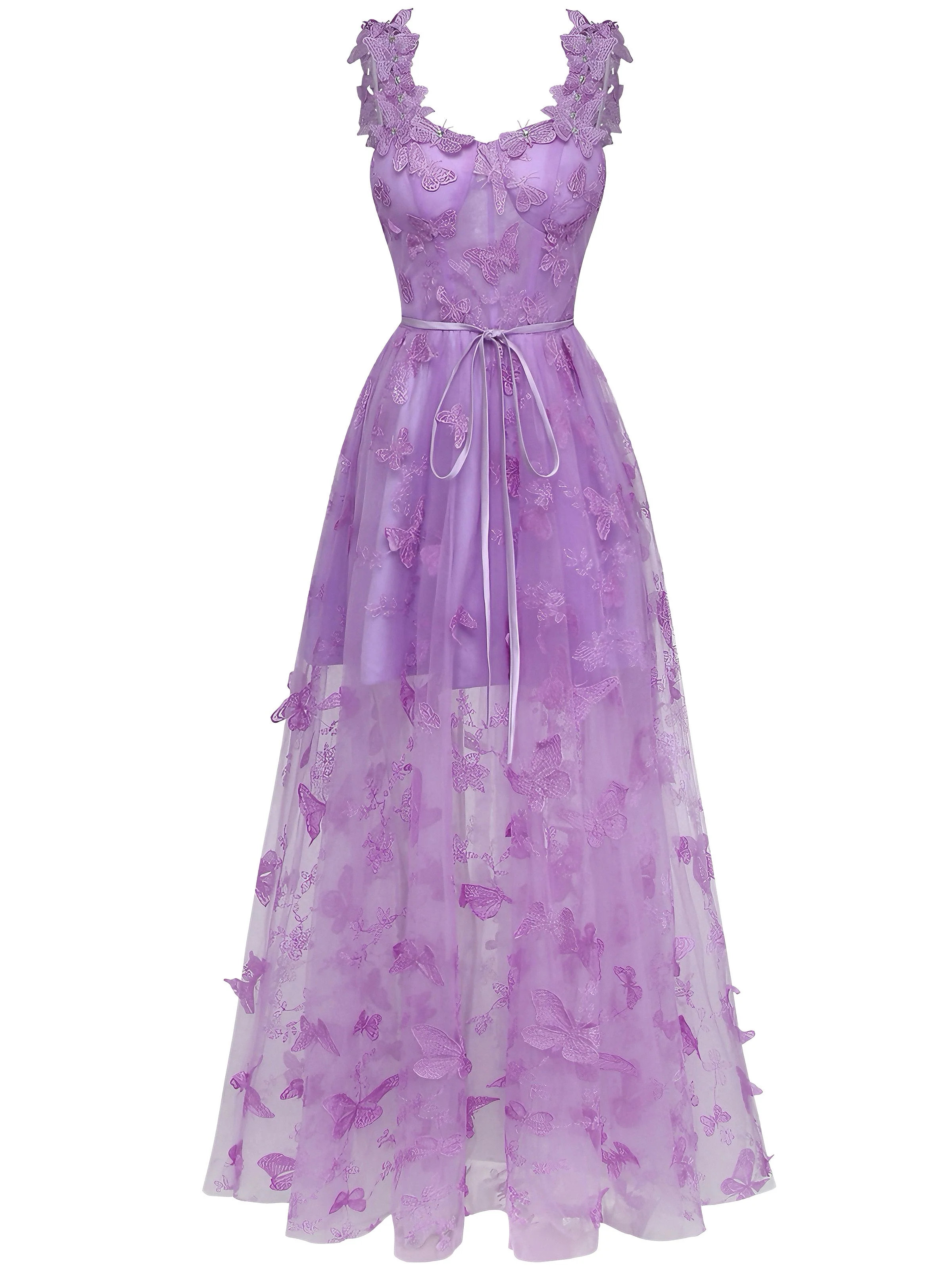 1930s Spaghetti Strap 3D Butterflies Mesh Maxi Dress