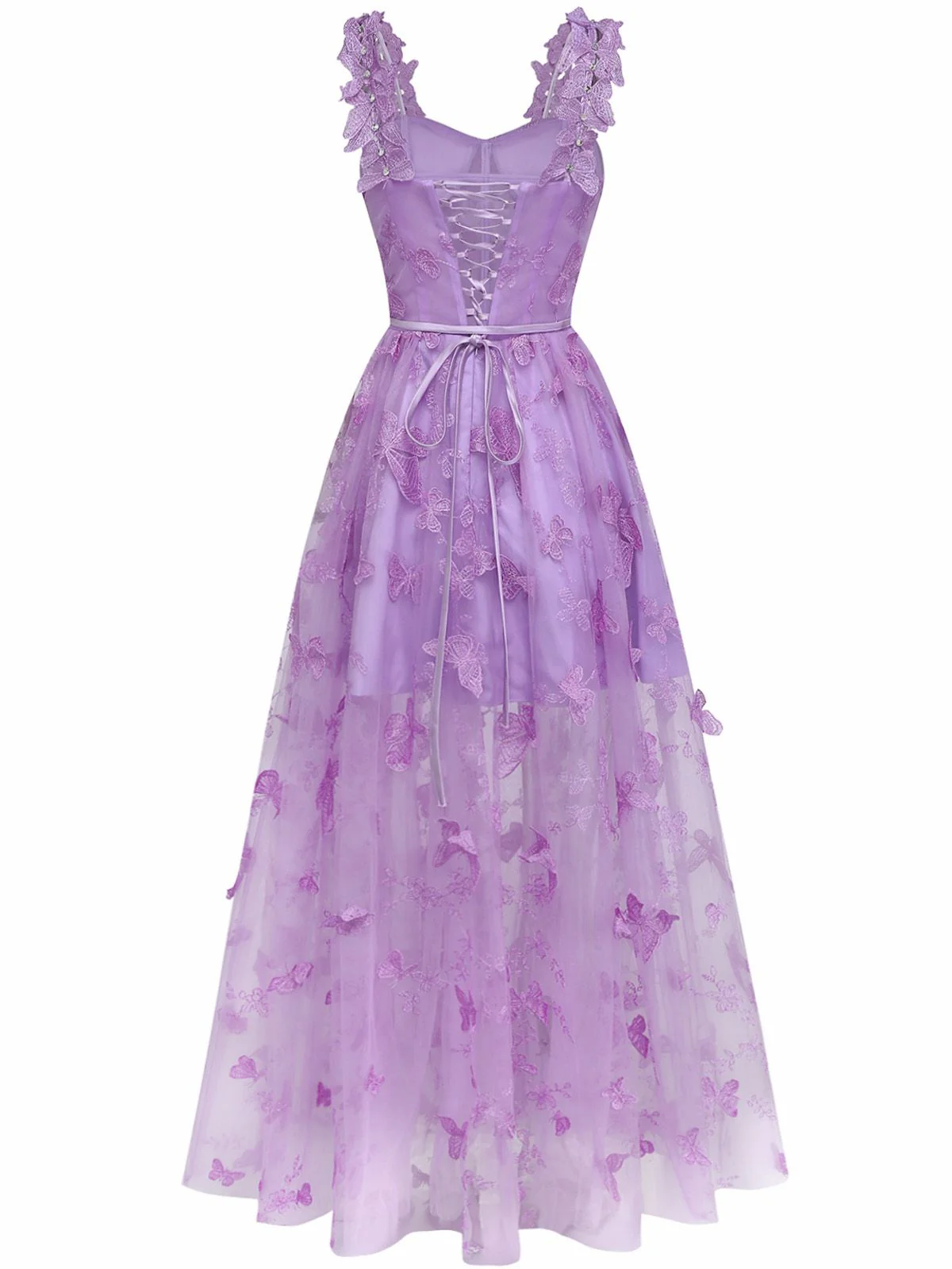 1930s Spaghetti Strap 3D Butterflies Mesh Maxi Dress - Image 2