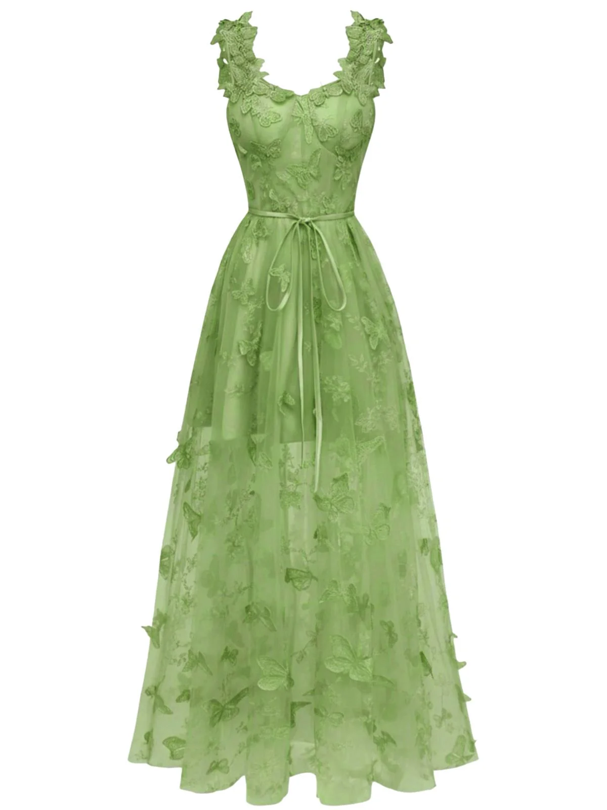 1930s Spaghetti Strap 3D Butterflies Mesh Maxi Dress - Image 10
