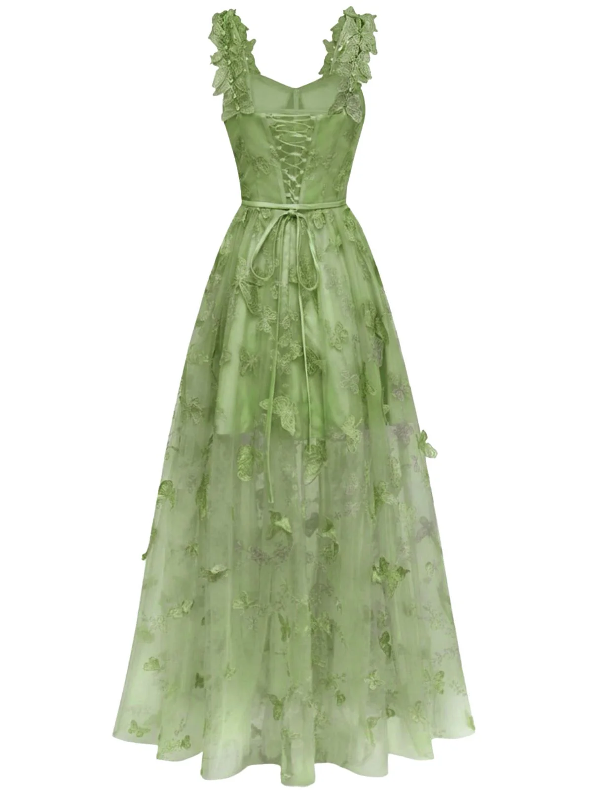 1930s Spaghetti Strap 3D Butterflies Mesh Maxi Dress - Image 11