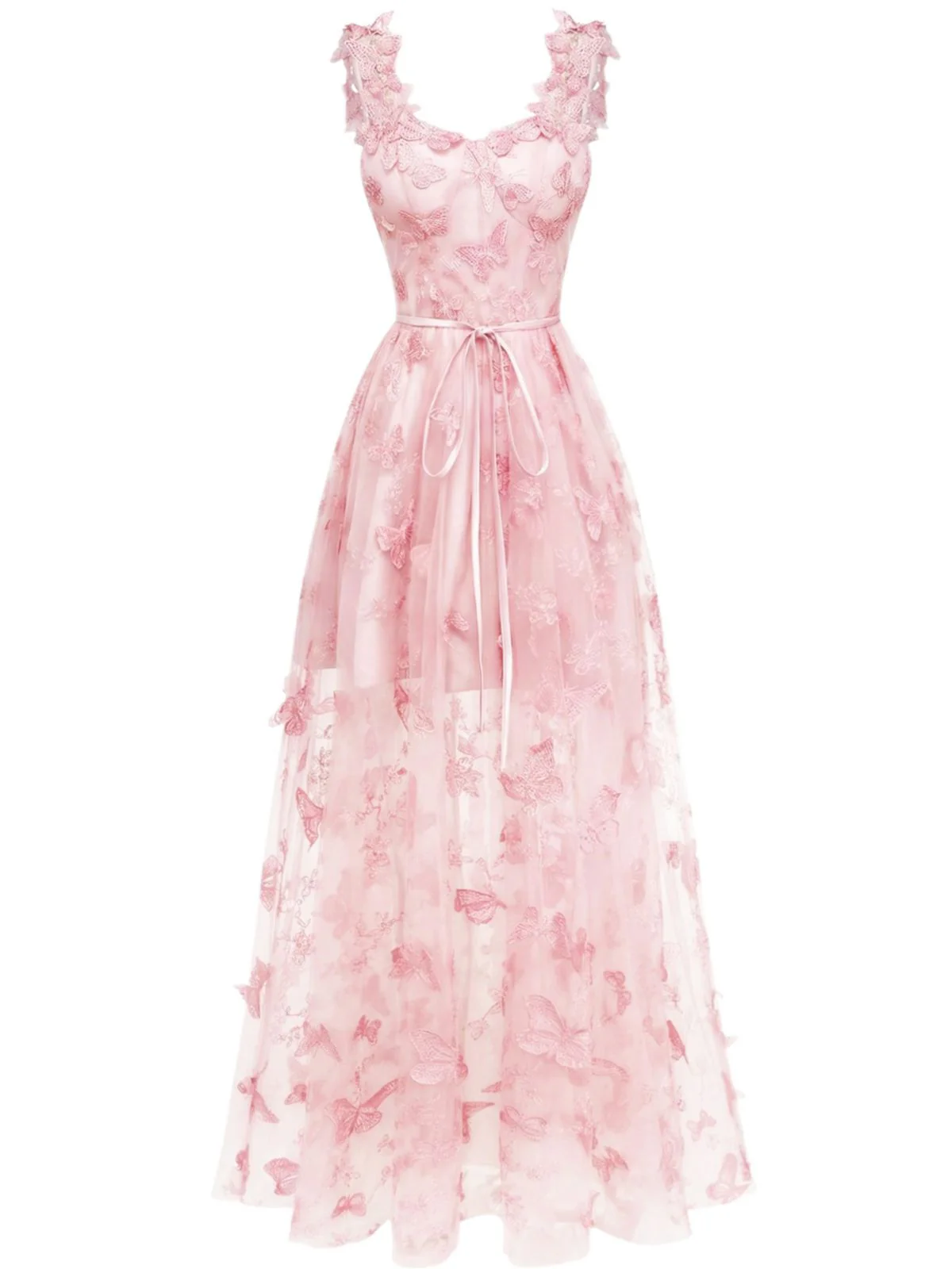 1930s Spaghetti Strap 3D Butterflies Mesh Maxi Dress - Image 6