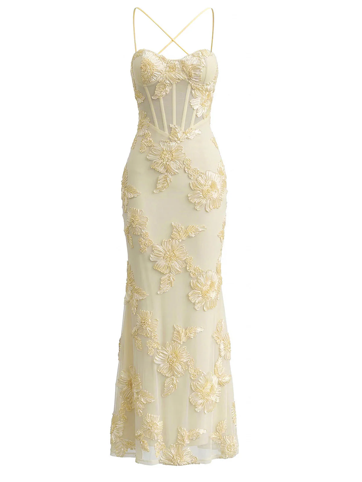 1930s Spaghetti Strap 3D Floral Maxi Mermaid Dress - Image 10