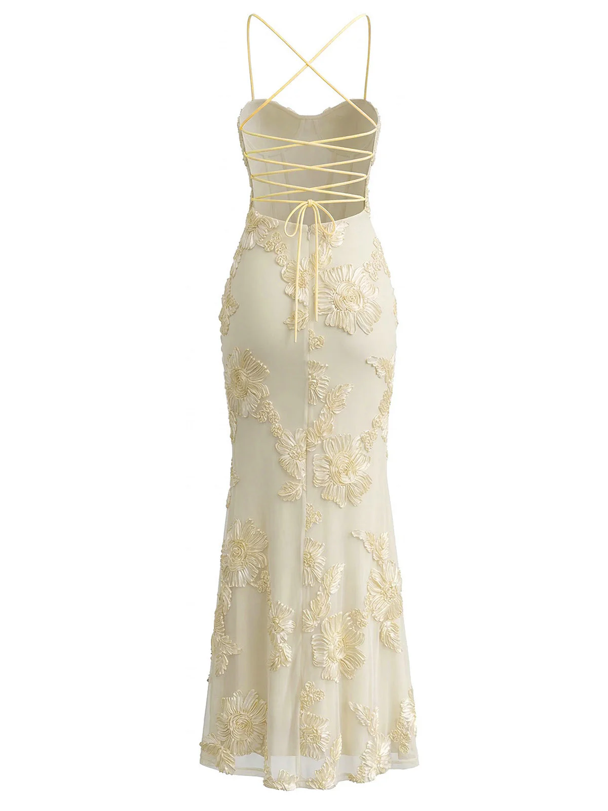 1930s Spaghetti Strap 3D Floral Maxi Mermaid Dress - Image 11