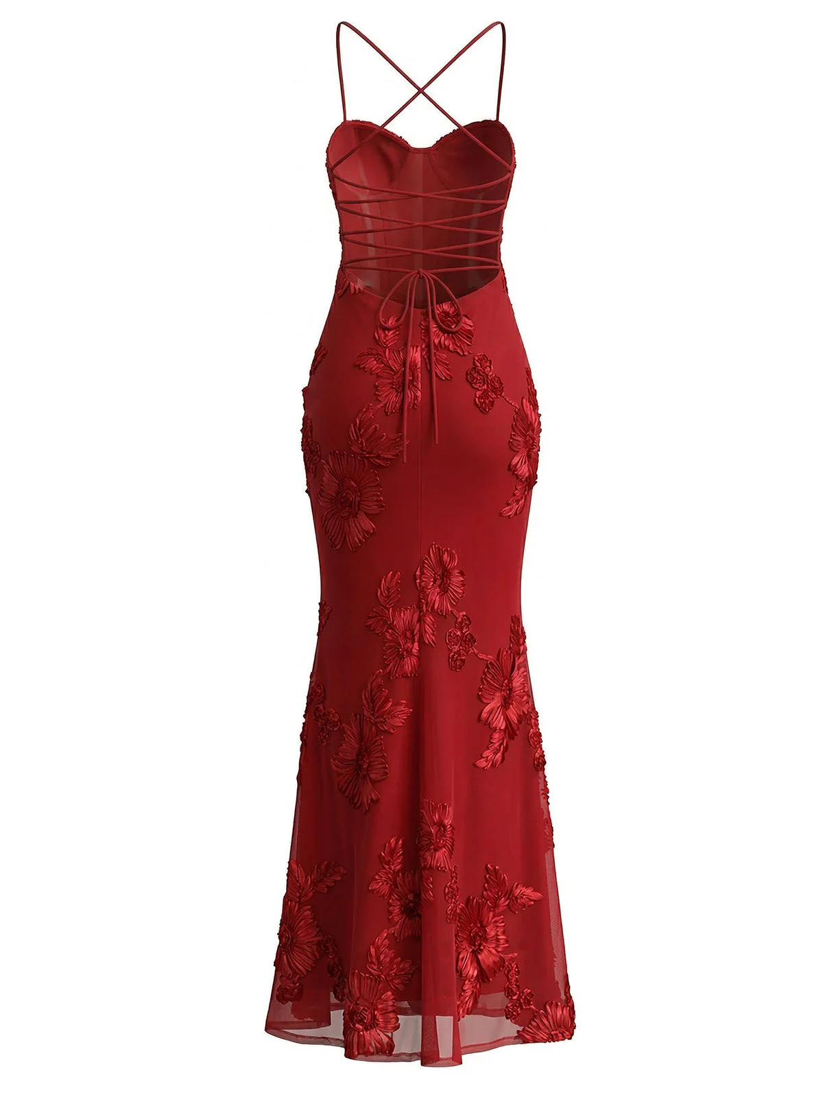 1930s Spaghetti Strap 3D Floral Maxi Mermaid Dress - Image 13