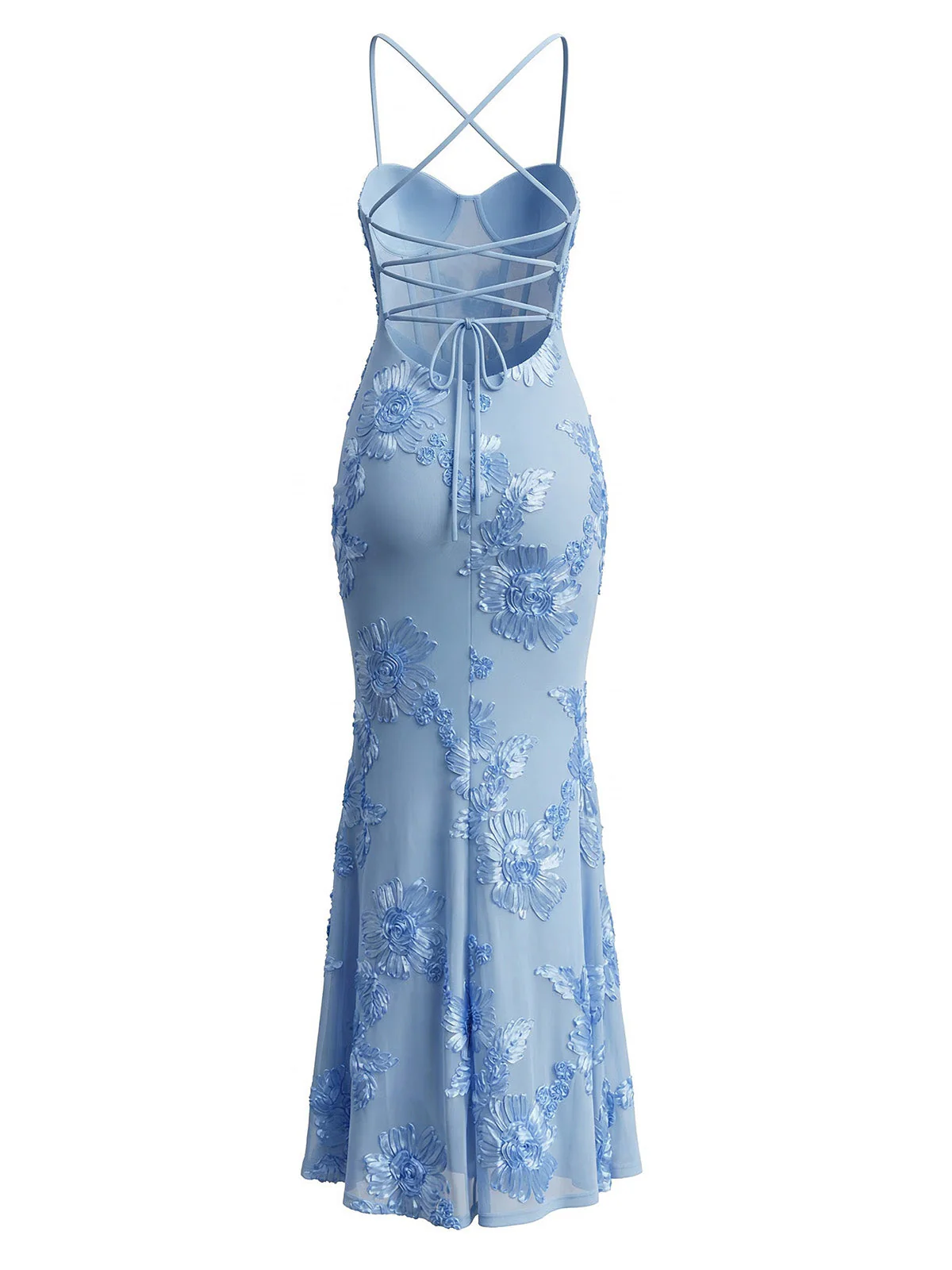 1930s Spaghetti Strap 3D Floral Maxi Mermaid Dress - Image 3