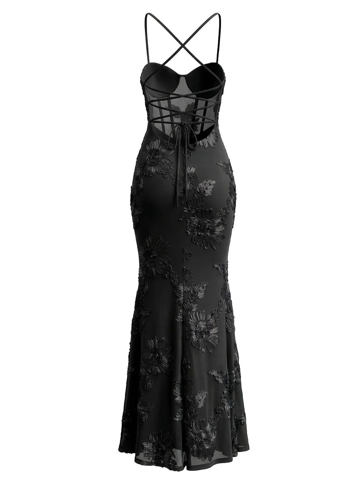1930s Spaghetti Strap 3D Floral Maxi Mermaid Dress - Image 7