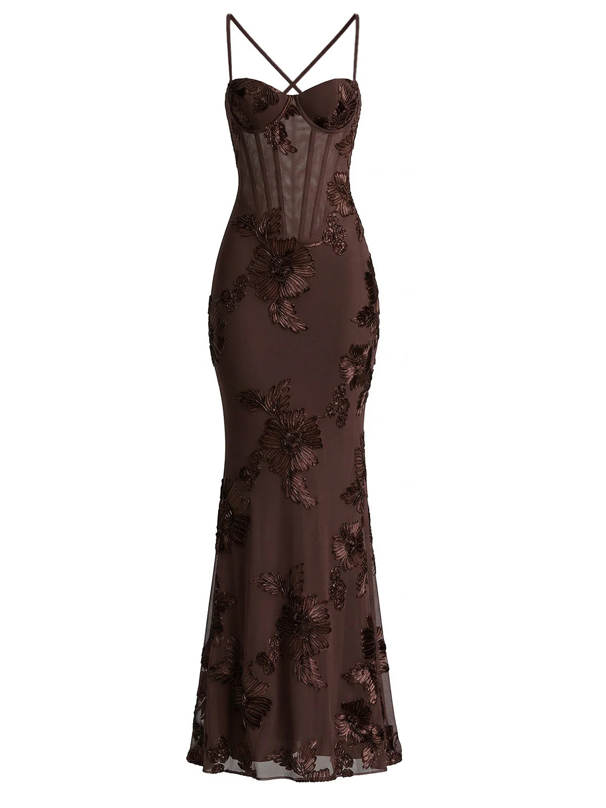 1930s Spaghetti Strap 3D Floral Maxi Mermaid Dress - Image 8