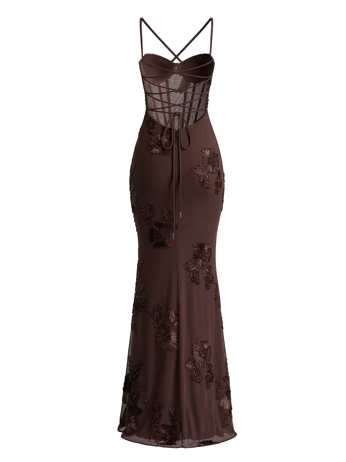 1930s Spaghetti Strap 3D Floral Maxi Mermaid Dress - Image 9