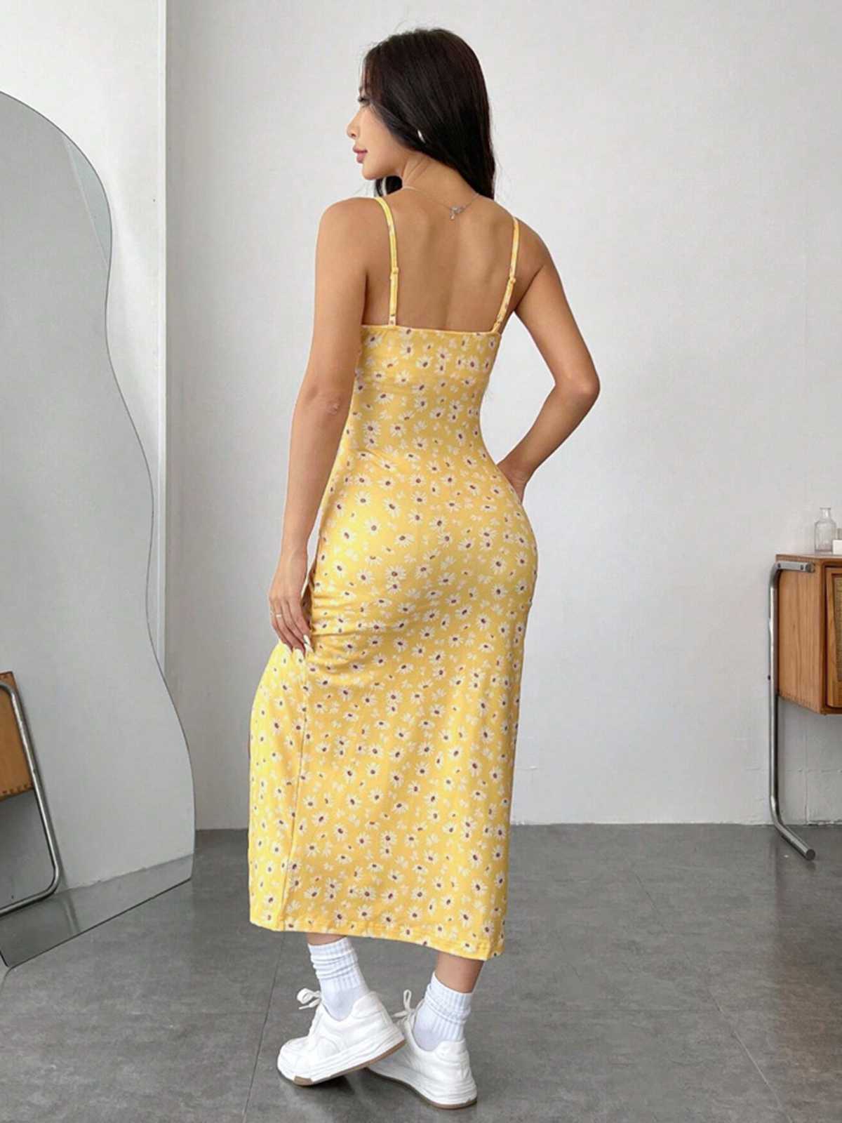 1930s Spaghetti Strap Daisy Slit Dress - Image 2