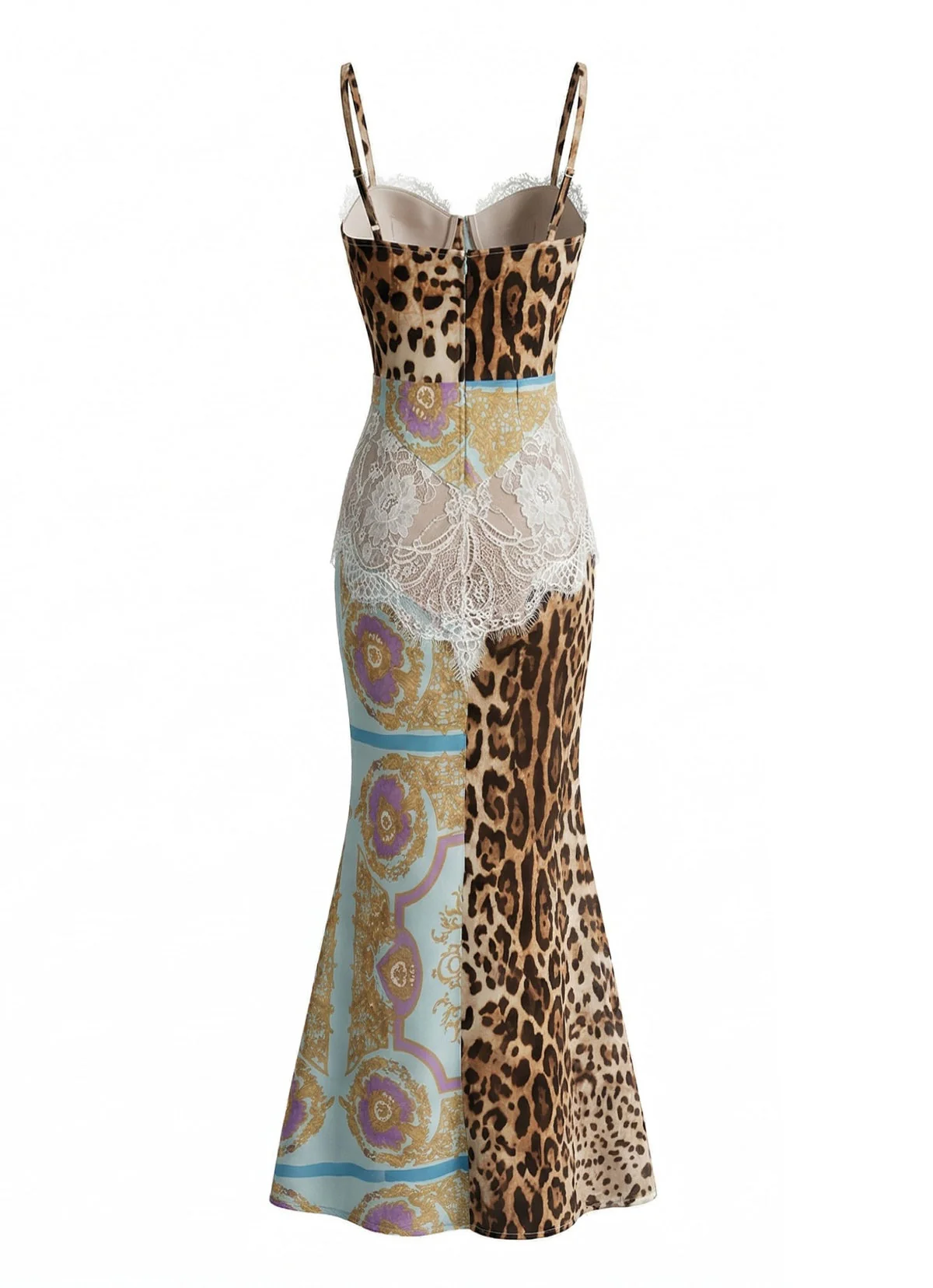 1930s Spaghetti Strap Leopard Baroque Print Lace Dress - Image 4