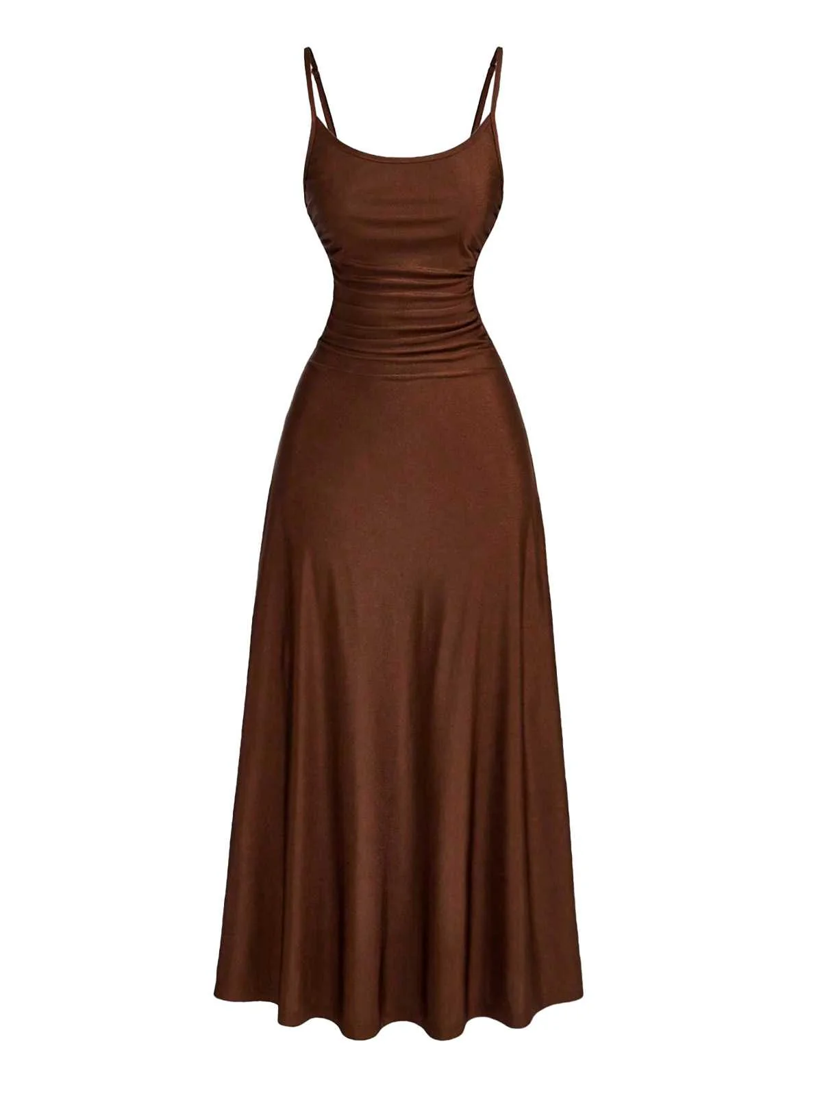 1930s Spaghetti Strap Satin Solid Dress - Image 5