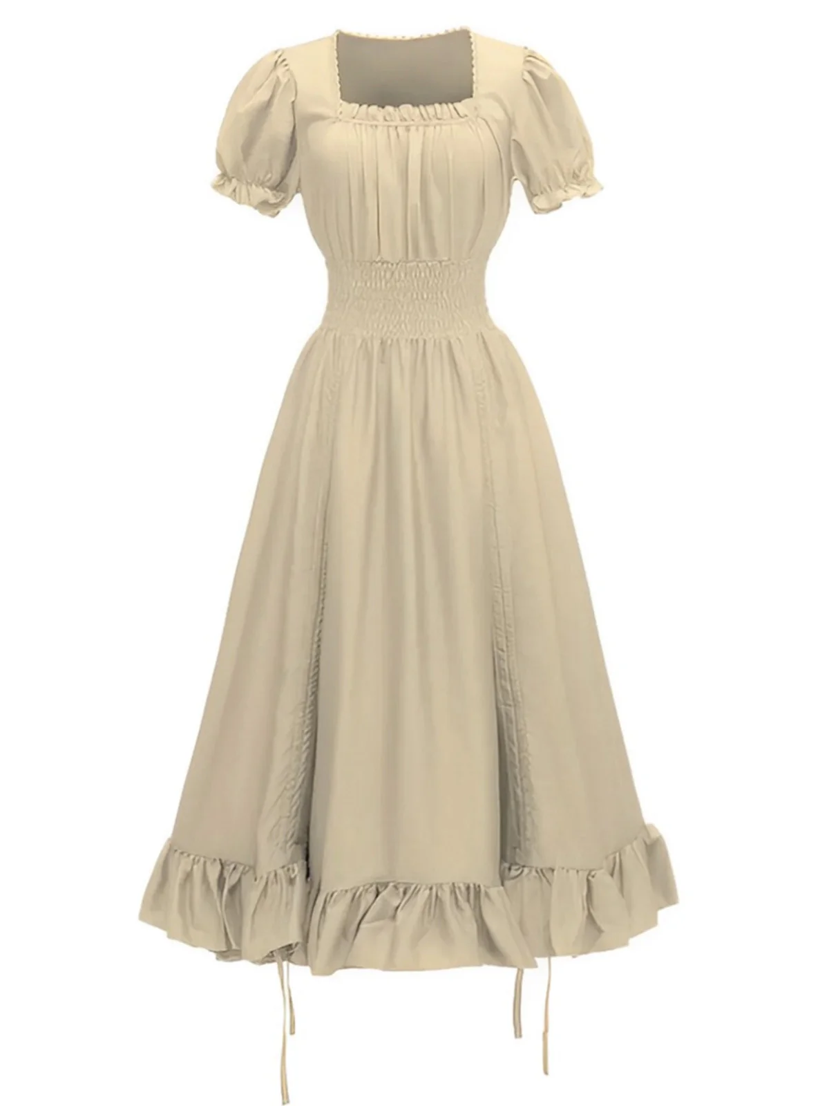 1930s Square Neck Wrinkles Puff Sleeves Dress - Image 10