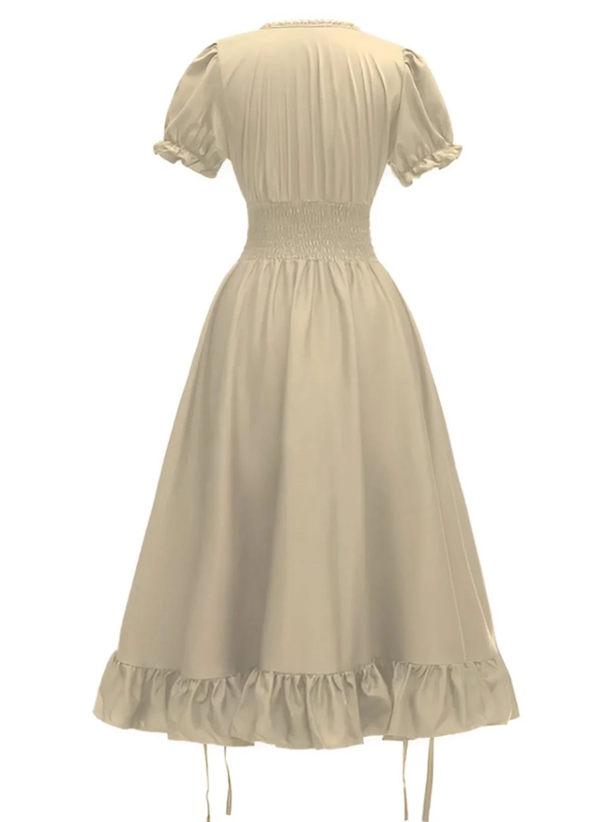 1930s Square Neck Wrinkles Puff Sleeves Dress - Image 11