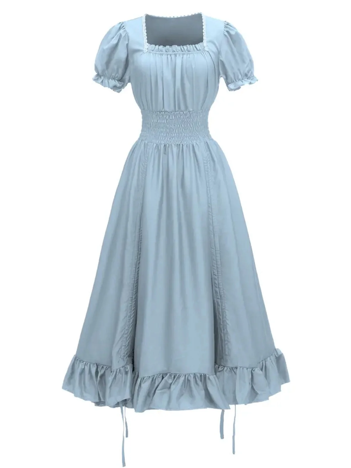 1930s Square Neck Wrinkles Puff Sleeves Dress - Image 14