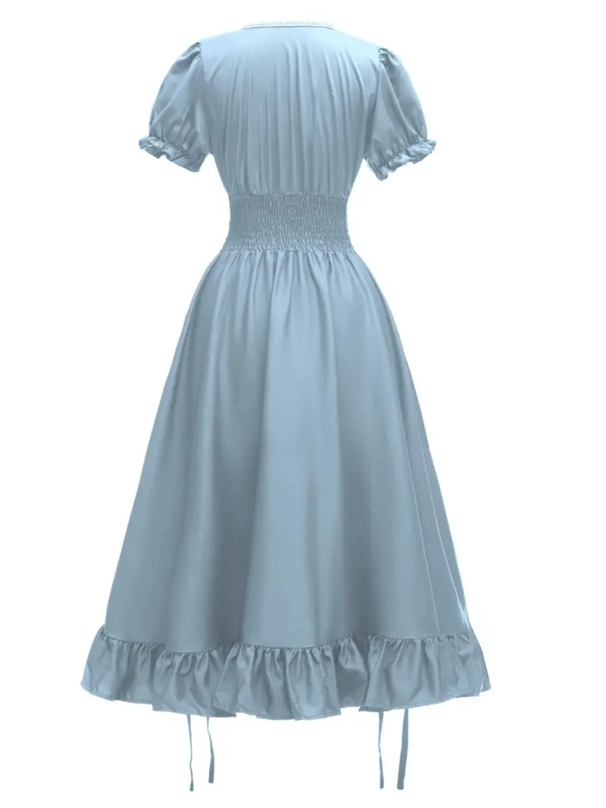 1930s Square Neck Wrinkles Puff Sleeves Dress - Image 15