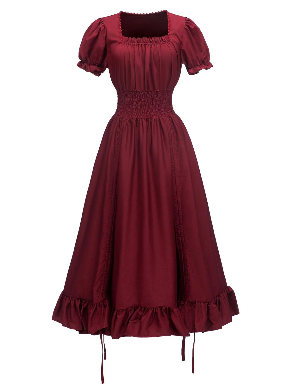 1930s Square Neck Wrinkles Puff Sleeves Dress - Image 17
