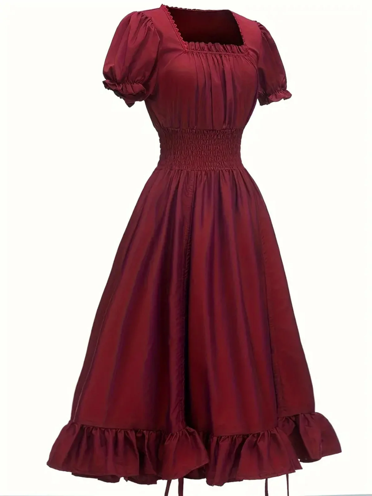1930s Square Neck Wrinkles Puff Sleeves Dress - Image 18