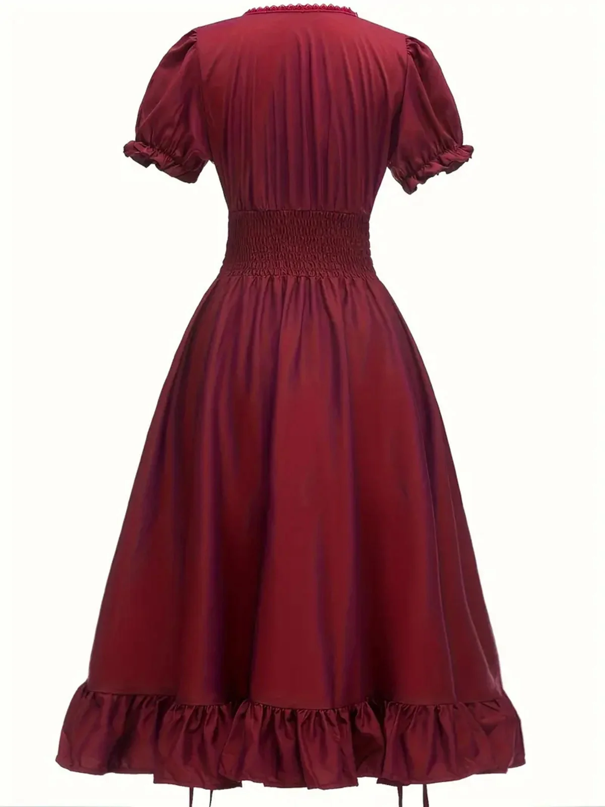 1930s Square Neck Wrinkles Puff Sleeves Dress - Image 19
