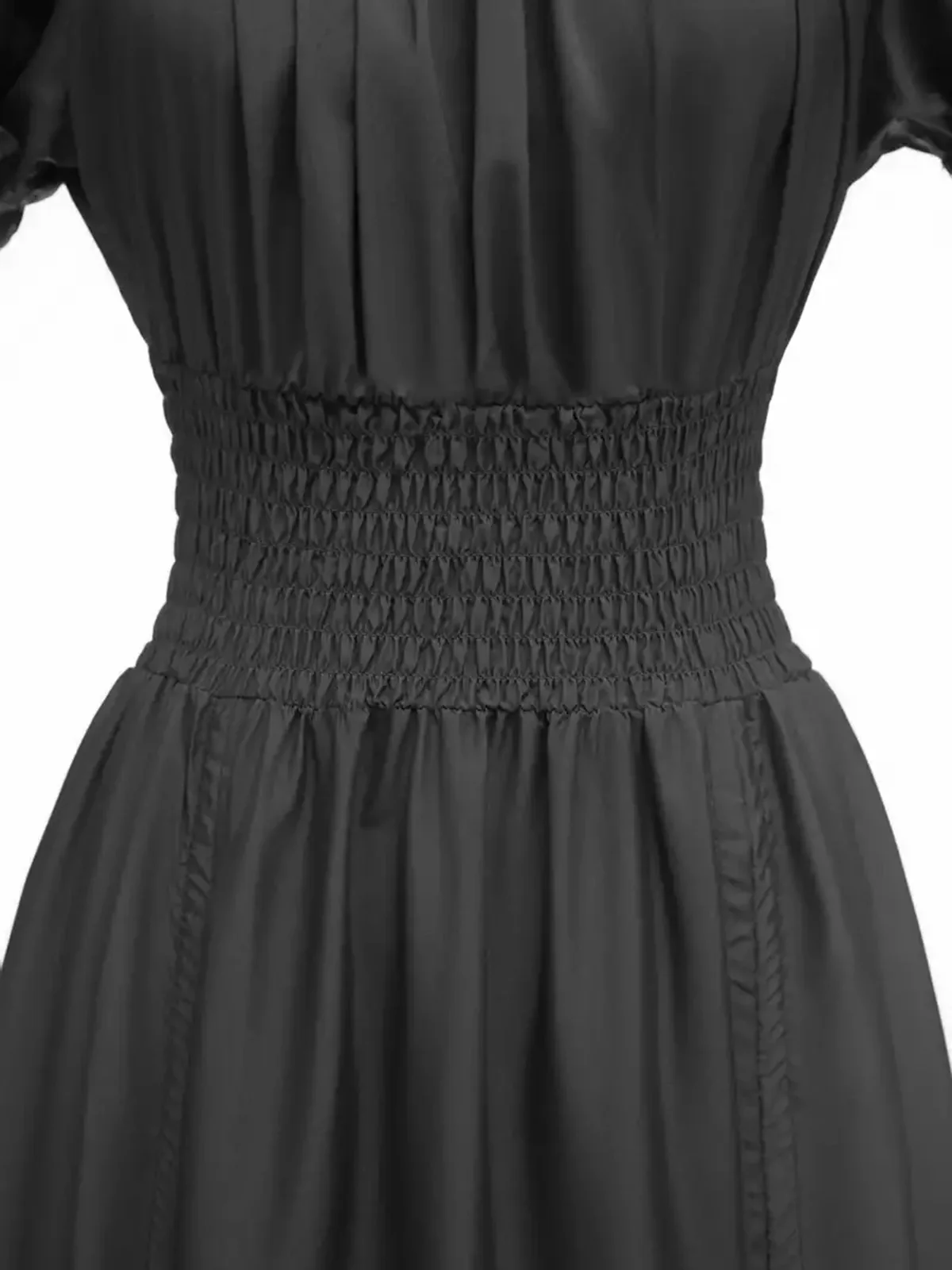 1930s Square Neck Wrinkles Puff Sleeves Dress - Image 6