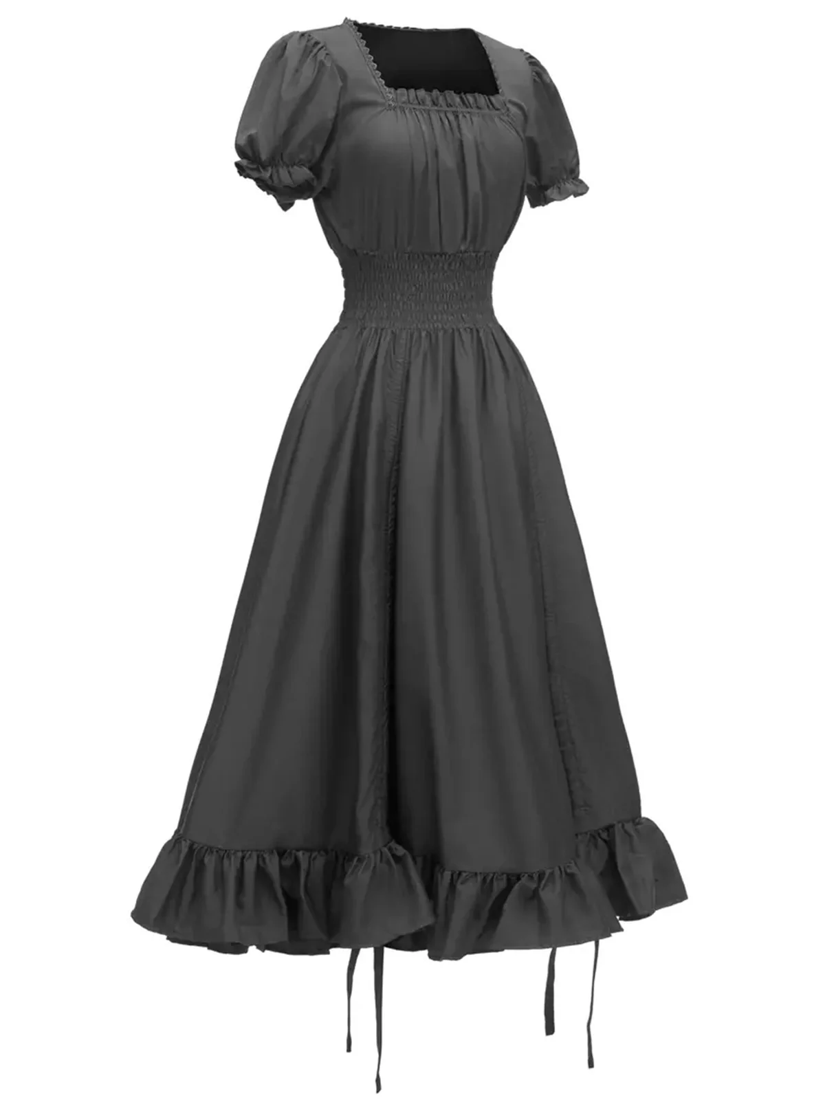 1930s Square Neck Wrinkles Puff Sleeves Dress - Image 7