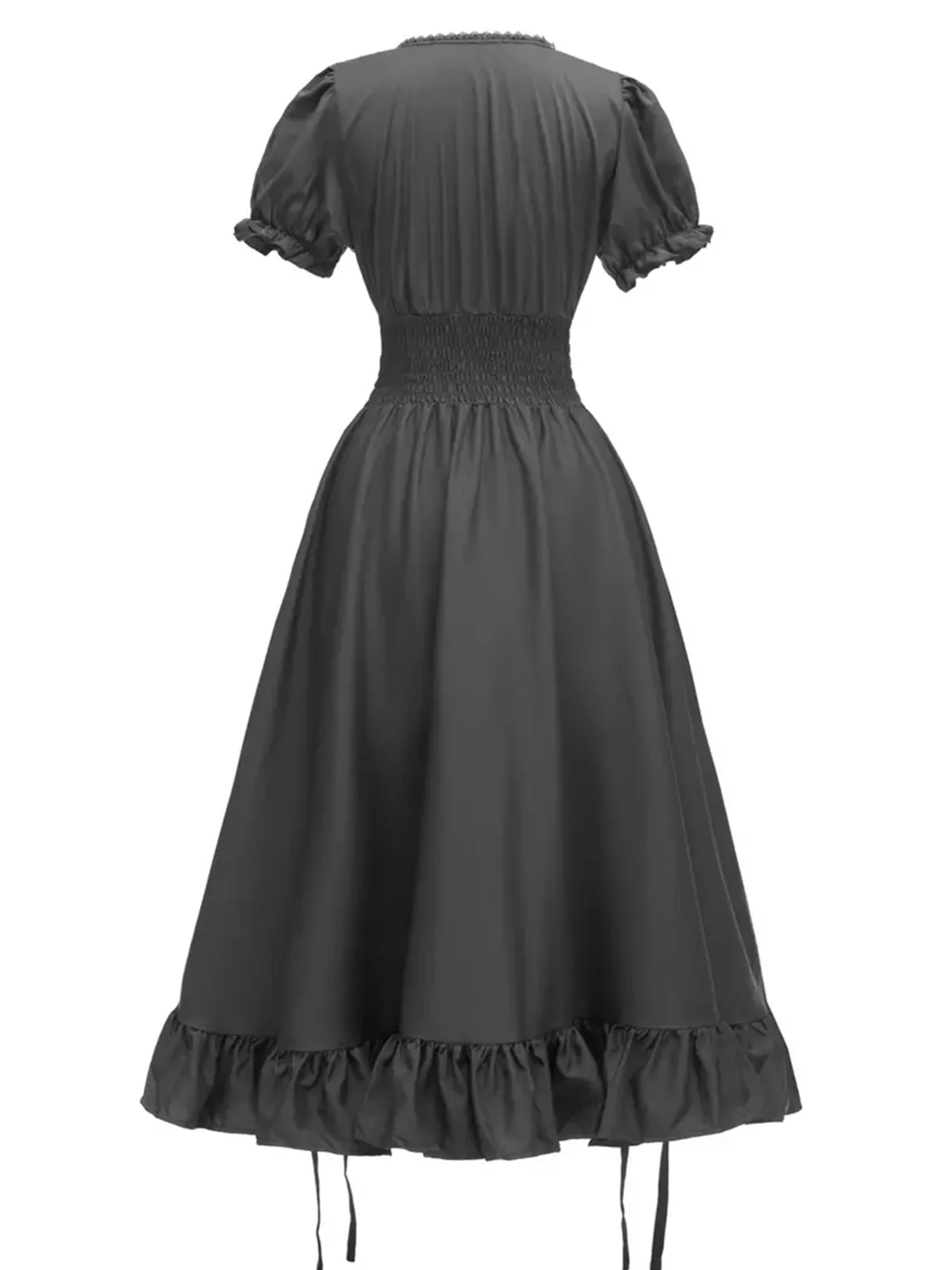 1930s Square Neck Wrinkles Puff Sleeves Dress - Image 8