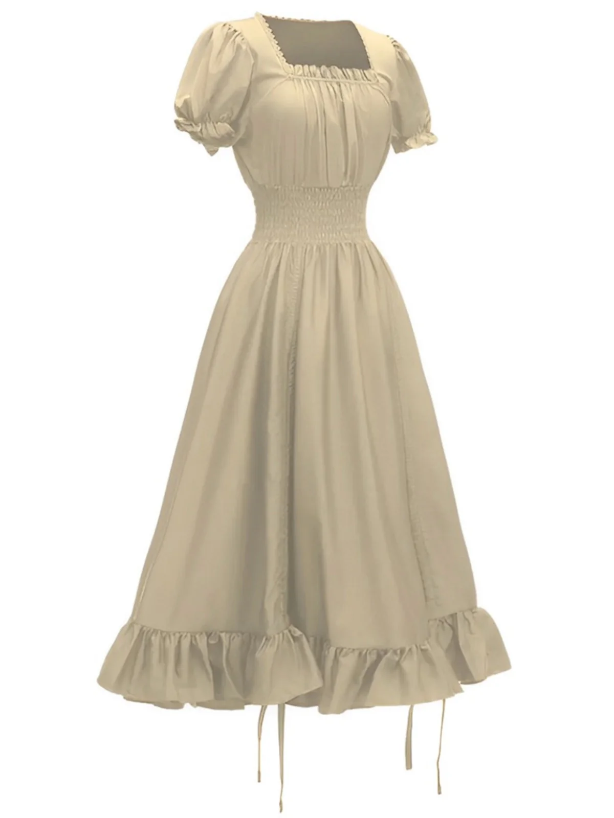 1930s Square Neck Wrinkles Puff Sleeves Dress - Image 9