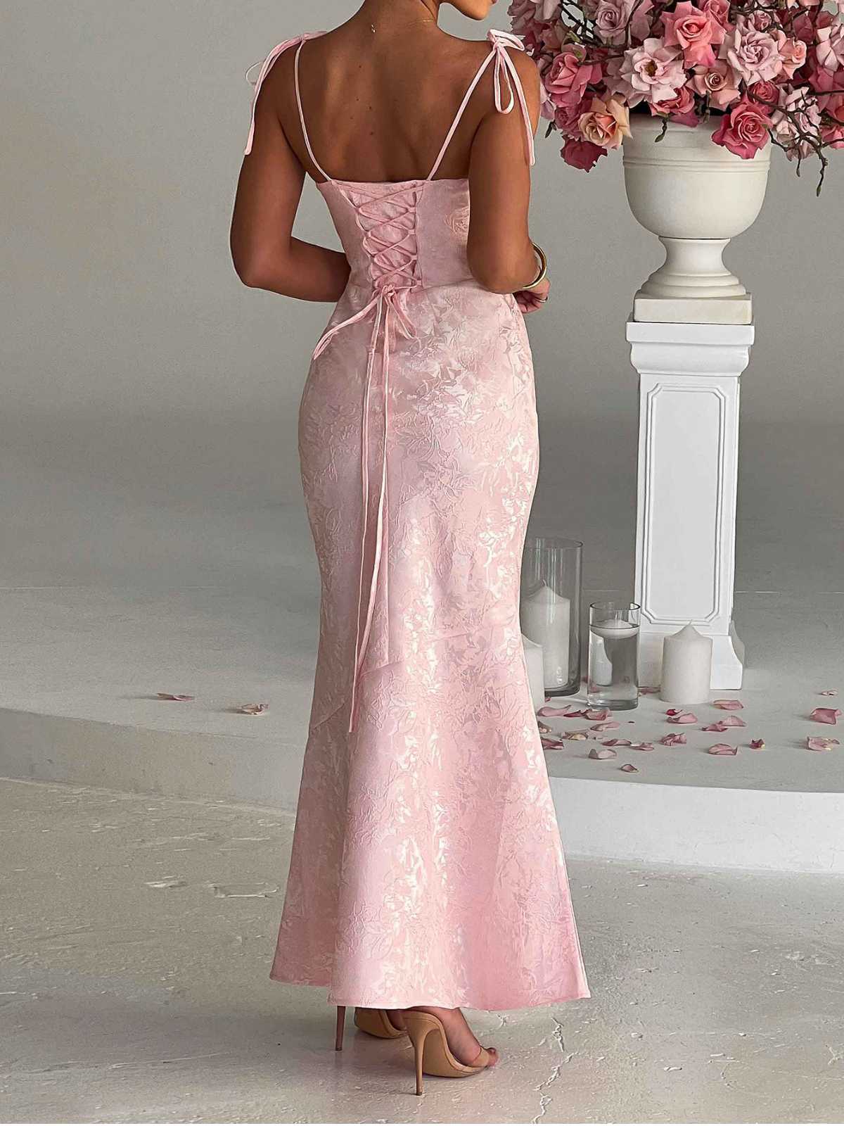 1930s Strap Floral Jacquard Mermaid Dress - Image 2
