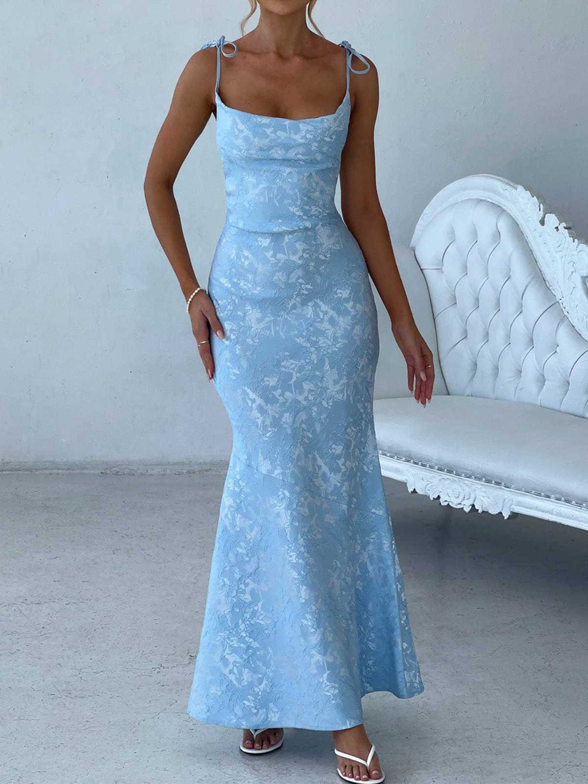 1930s Strap Floral Jacquard Mermaid Dress - Image 4