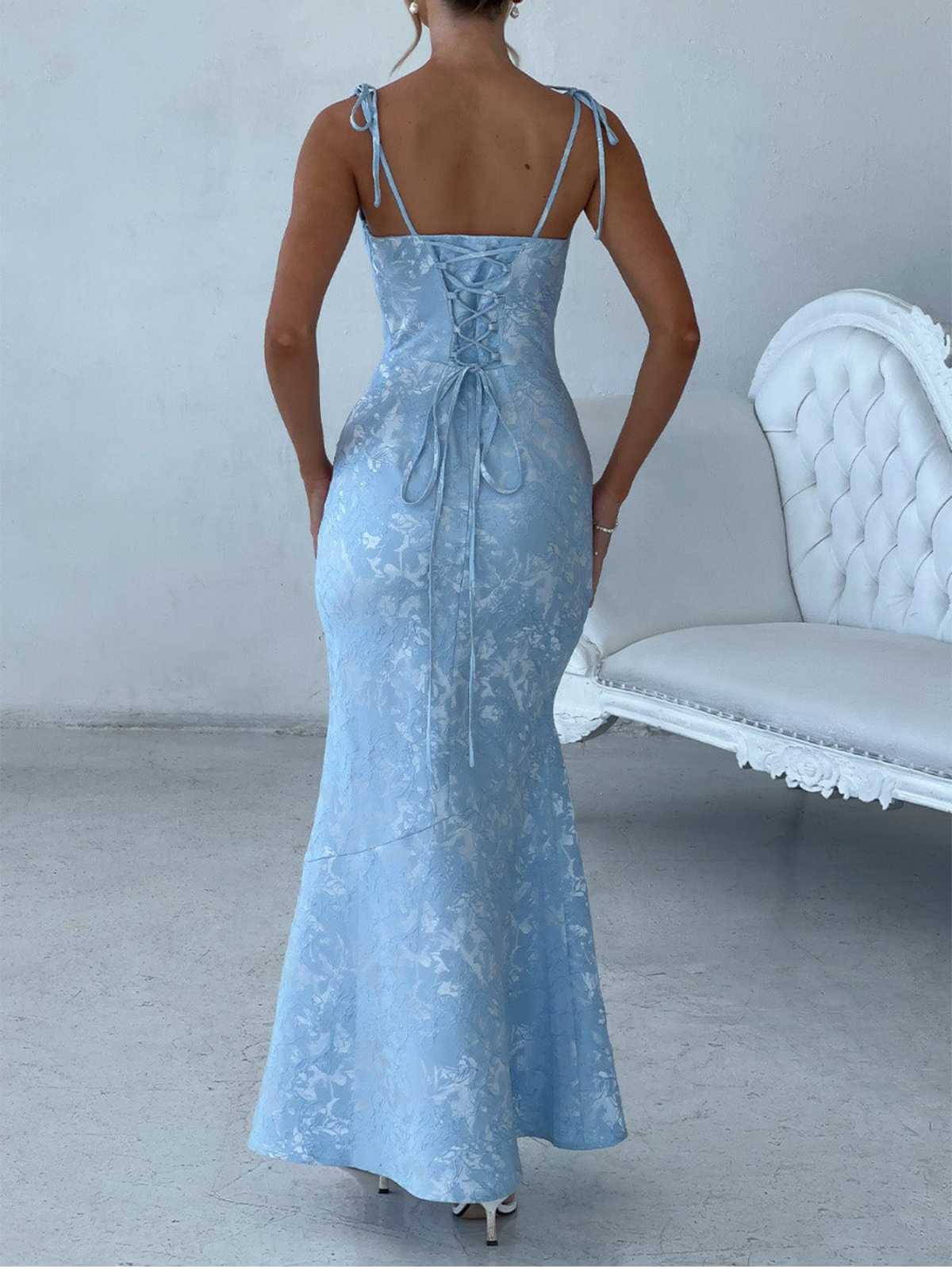 1930s Strap Floral Jacquard Mermaid Dress - Image 5