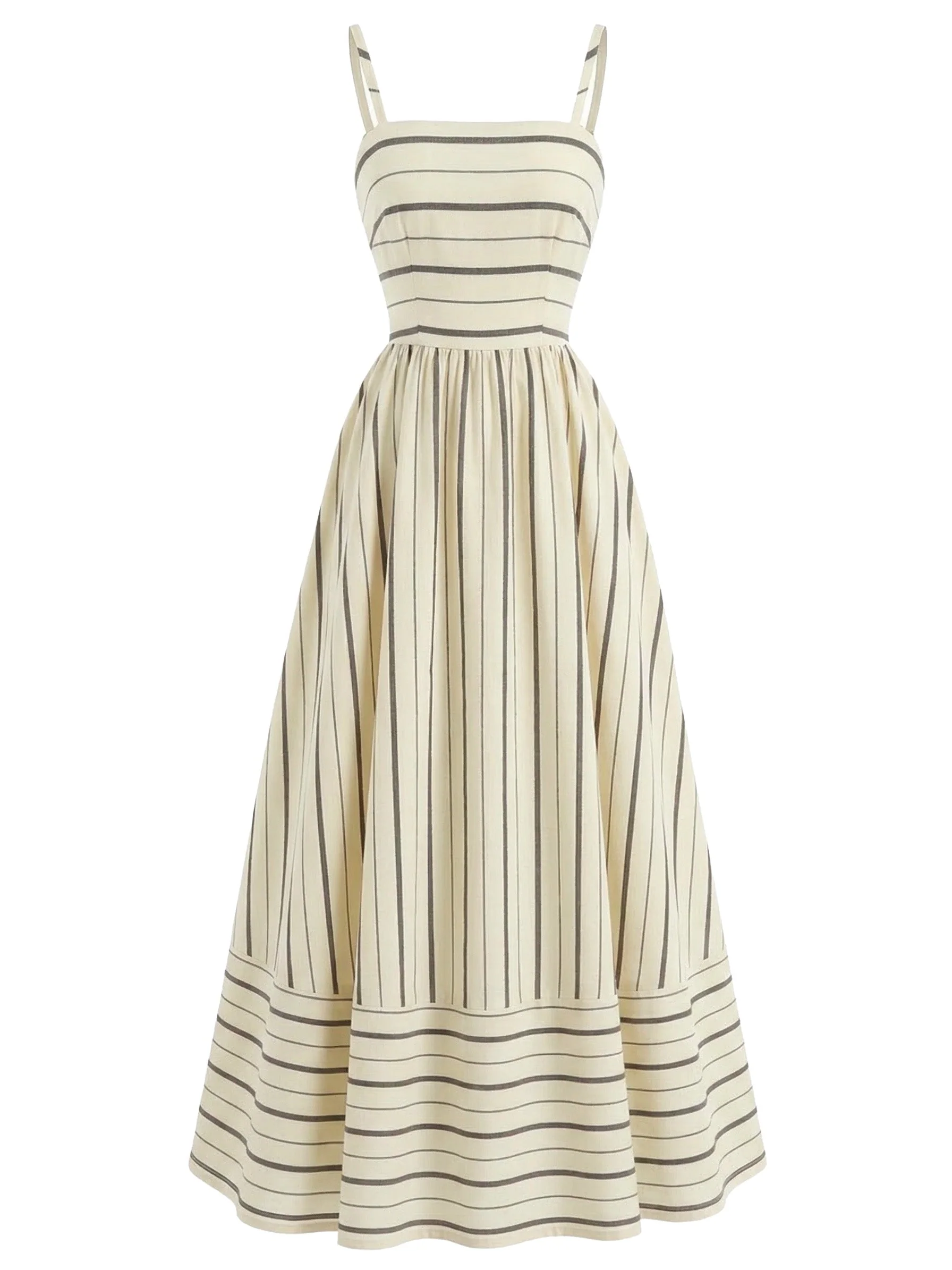 1930s Striped Spaghetti Strap Hollow Smocked Dress - Image 10