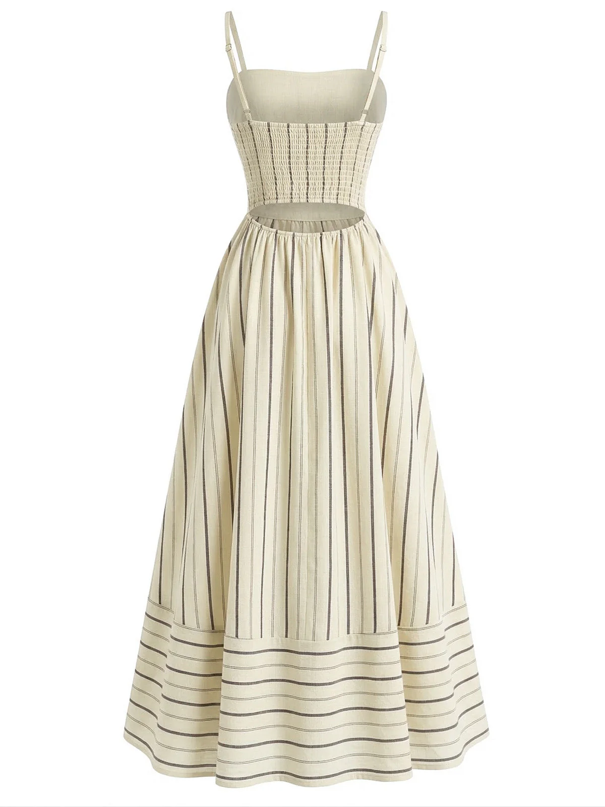1930s Striped Spaghetti Strap Hollow Smocked Dress - Image 11