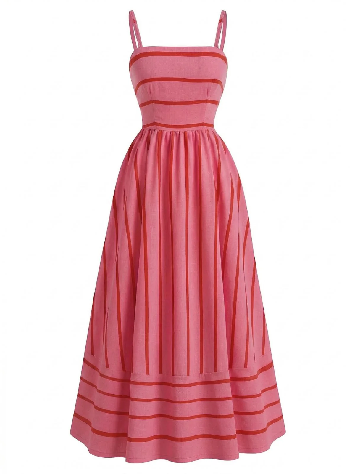 1930s Striped Spaghetti Strap Hollow Smocked Dress - Image 2