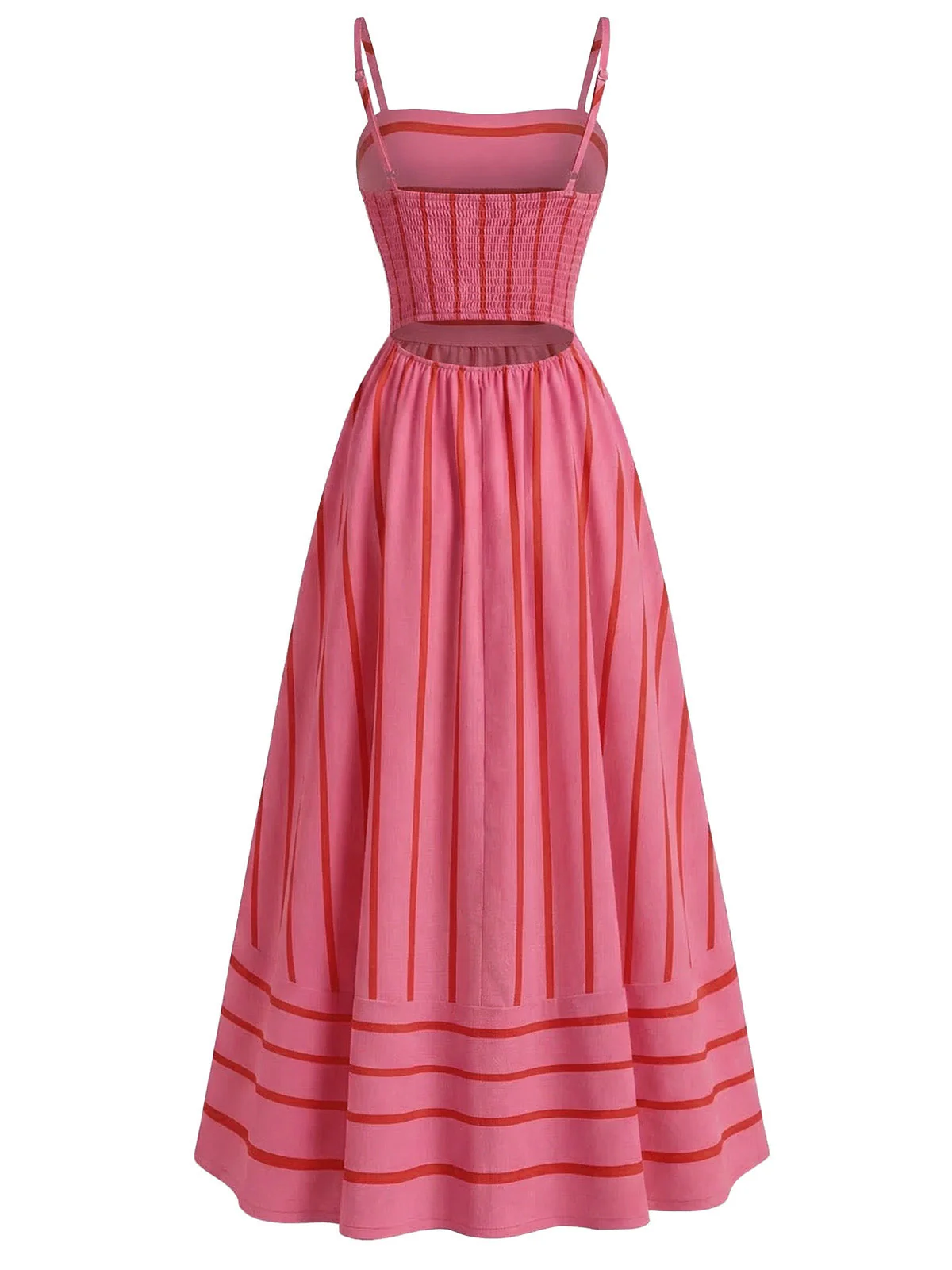 1930s Striped Spaghetti Strap Hollow Smocked Dress - Image 3
