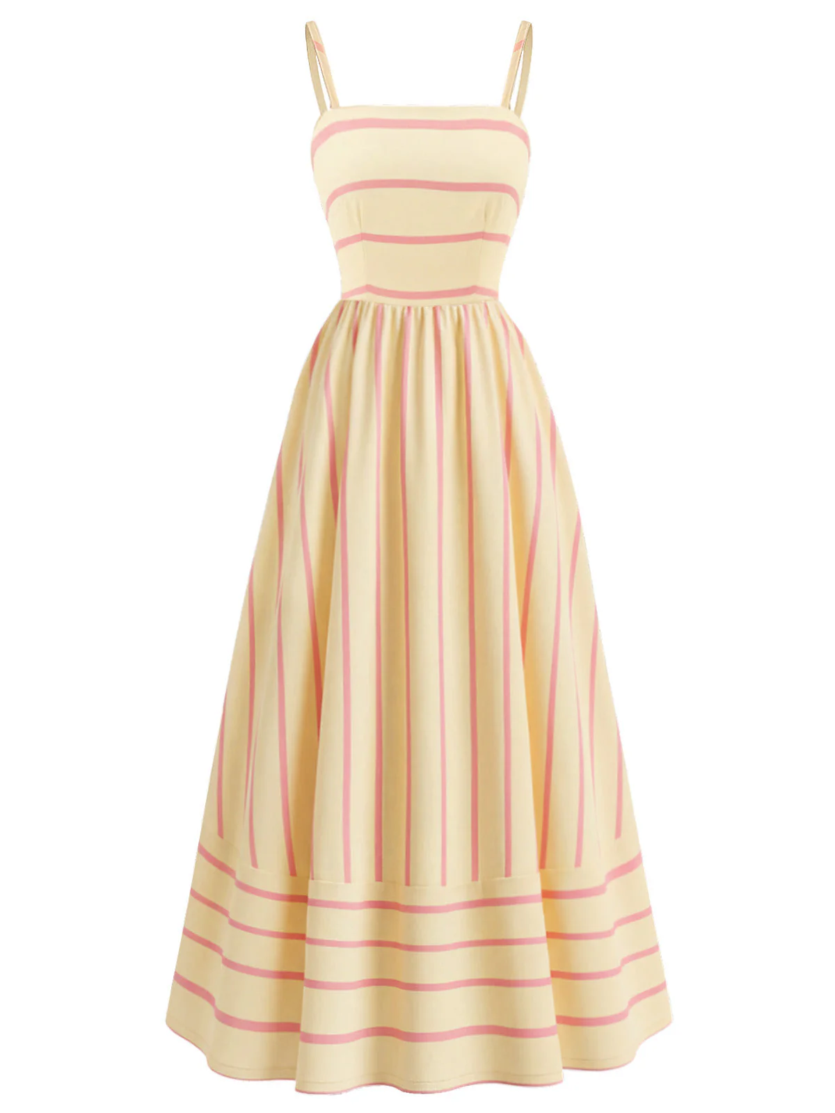 1930s Striped Spaghetti Strap Hollow Smocked Dress - Image 4