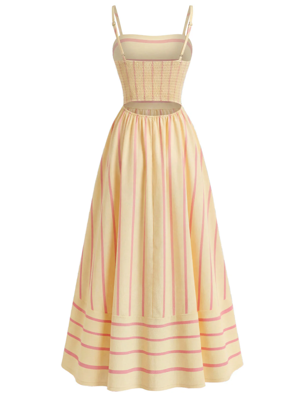 1930s Striped Spaghetti Strap Hollow Smocked Dress - Image 5
