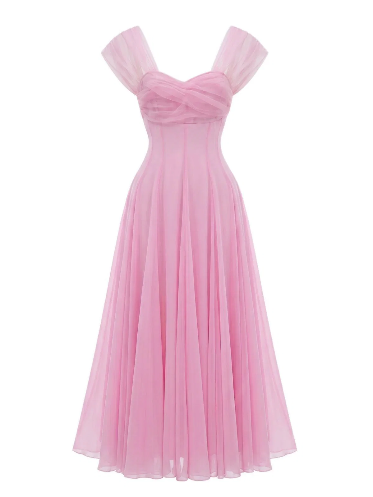 1930s Sweetheart Neck Cap Sleeve Mesh Fishbone Dress - Image 2