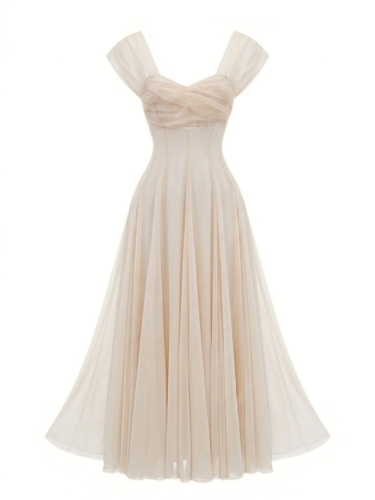 1930s Sweetheart Neck Cap Sleeve Mesh Fishbone Dress - Image 7