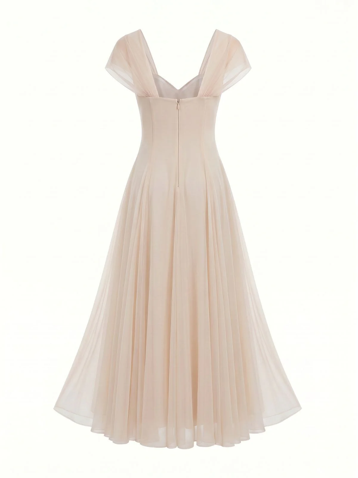 1930s Sweetheart Neck Cap Sleeve Mesh Fishbone Dress - Image 8