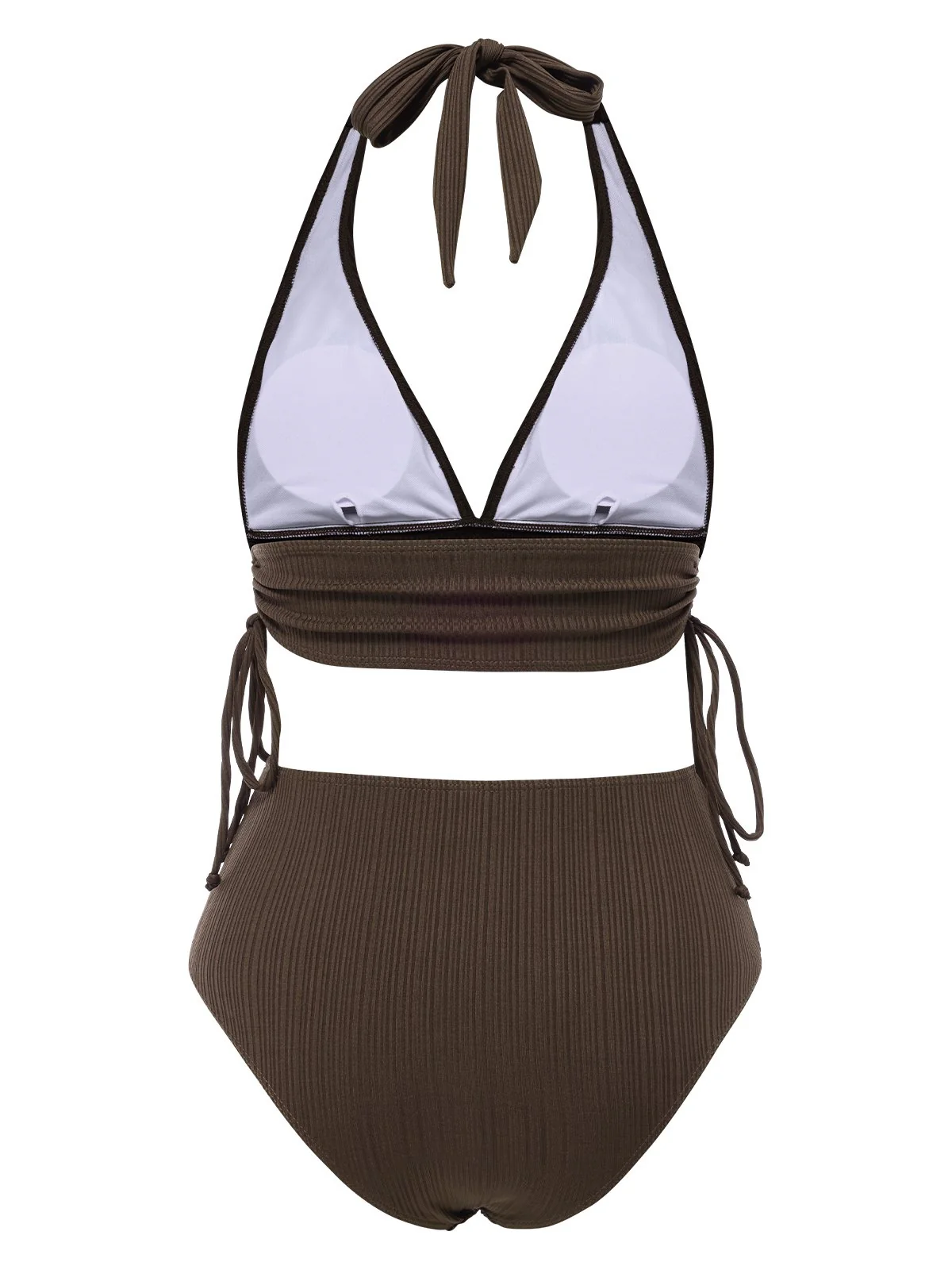 1930s Textured Fabric Solid Halter Lace-Up Swimsuit - Image 2