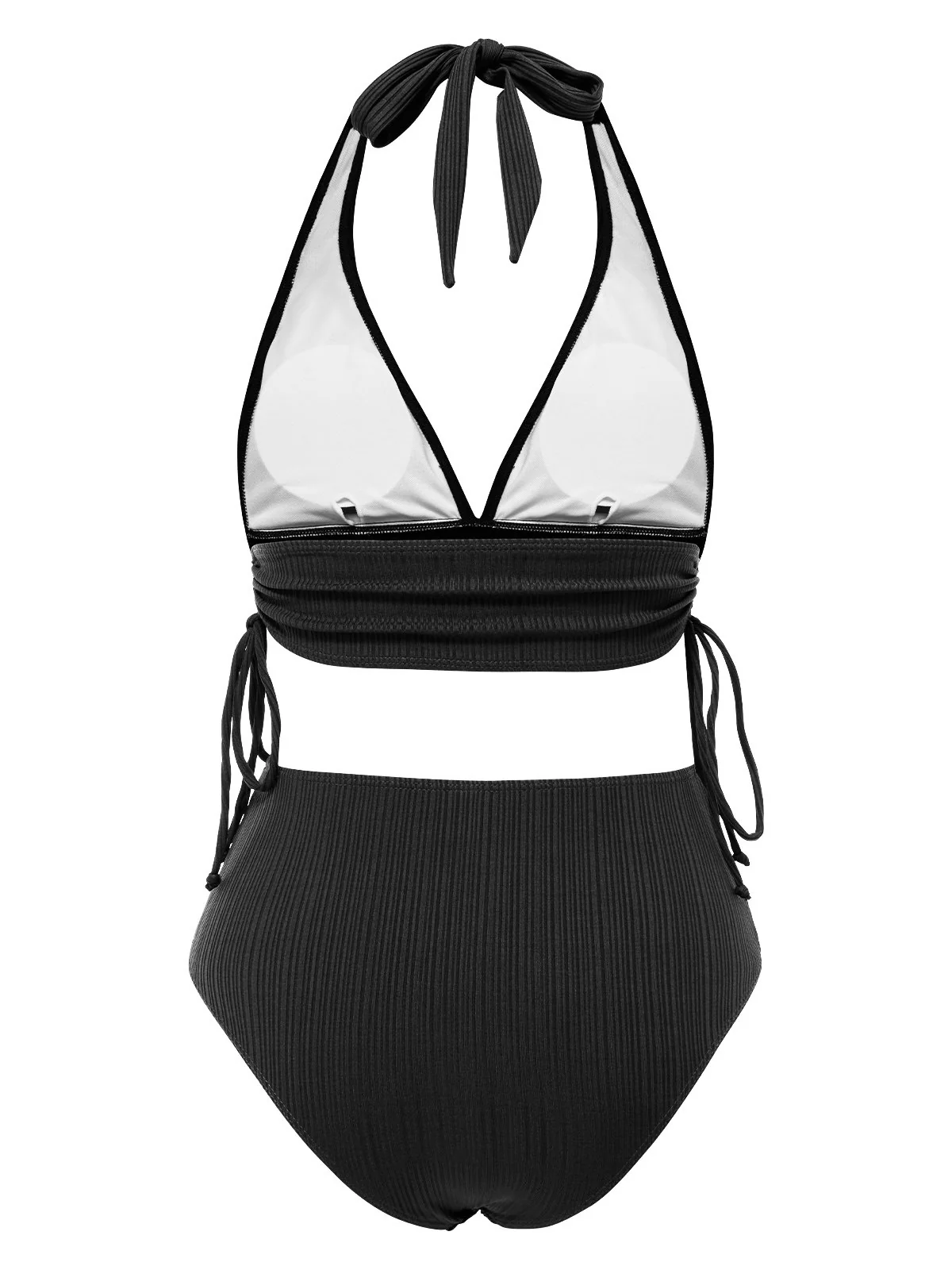 1930s Textured Fabric Solid Halter Lace-Up Swimsuit - Image 5