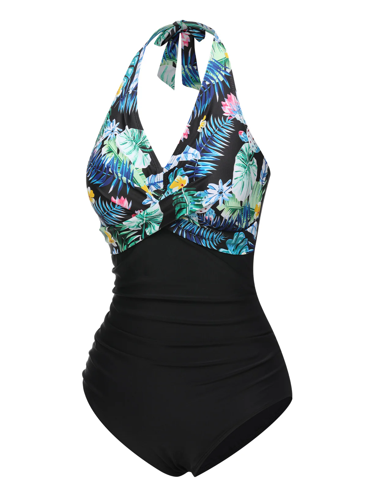 1930s Tropical Plants Lace-Up Halter Swimsuit - Image 2