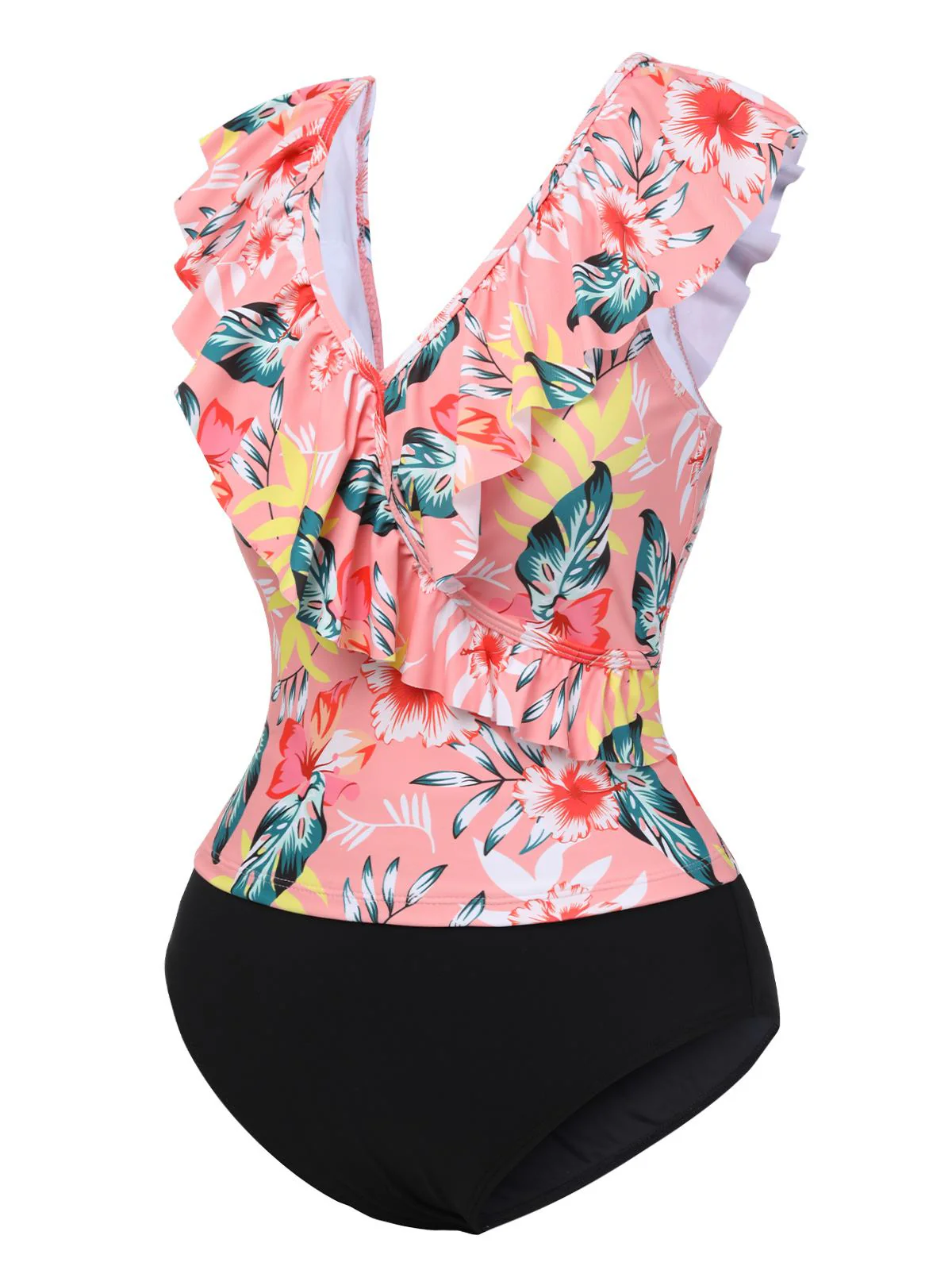 1930s Tropical Plants Ruffled V-Neck Tankini Set - Image 2