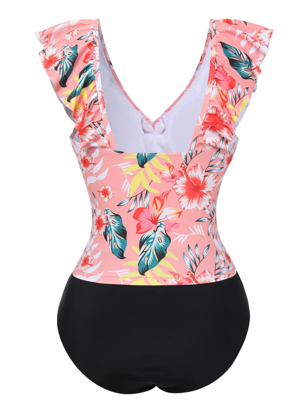 1930s Tropical Plants Ruffled V-Neck Tankini Set - Image 3
