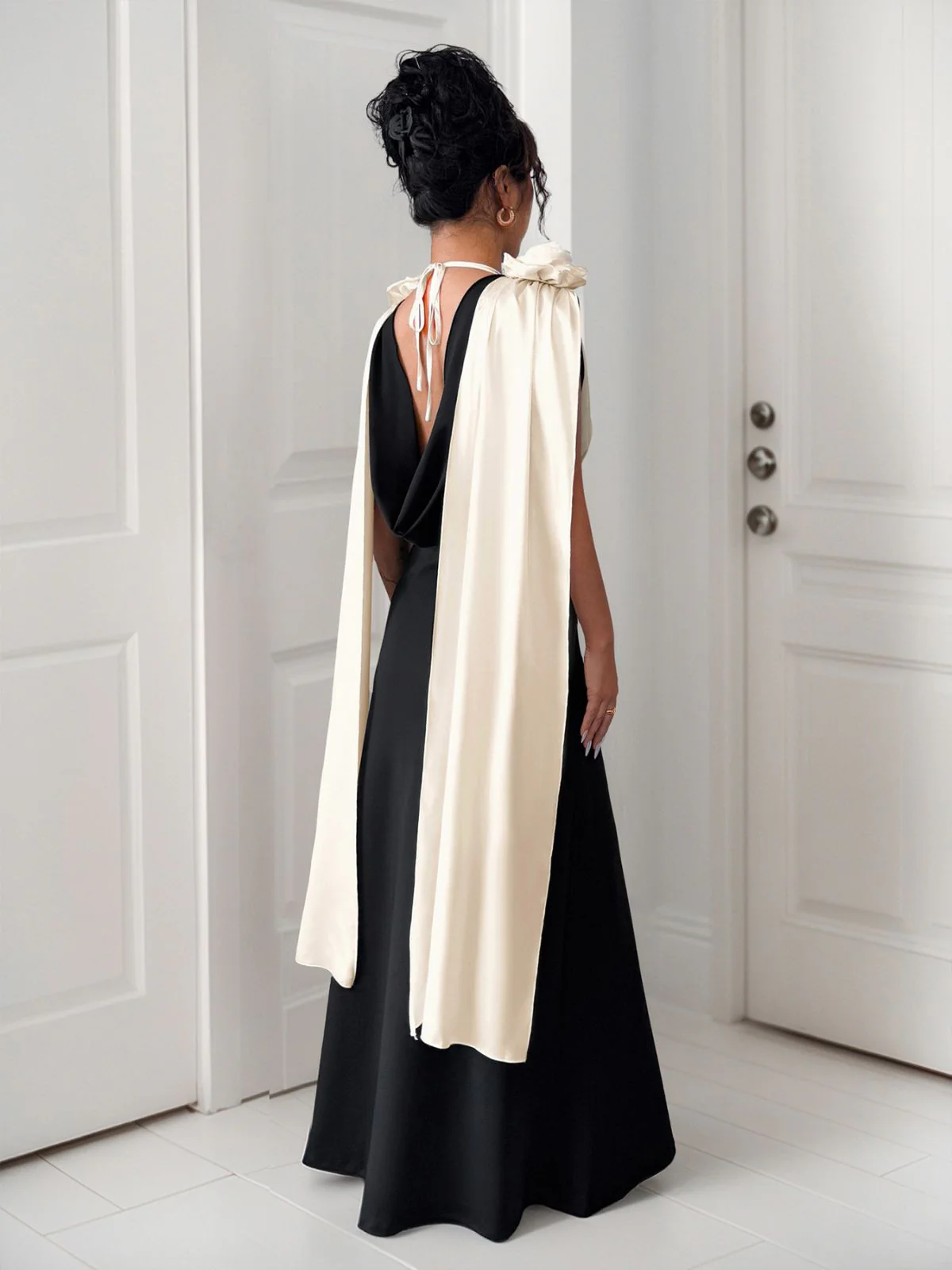 1930s V-Neck Colorblock 3D Roses Cape Dress - Image 2