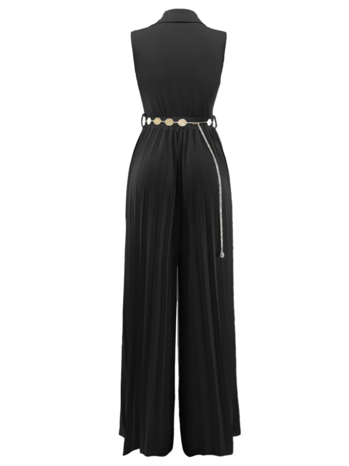 1930s V-Neck Lapel Pleated Wide-Leg Jumpsuit - Image 2
