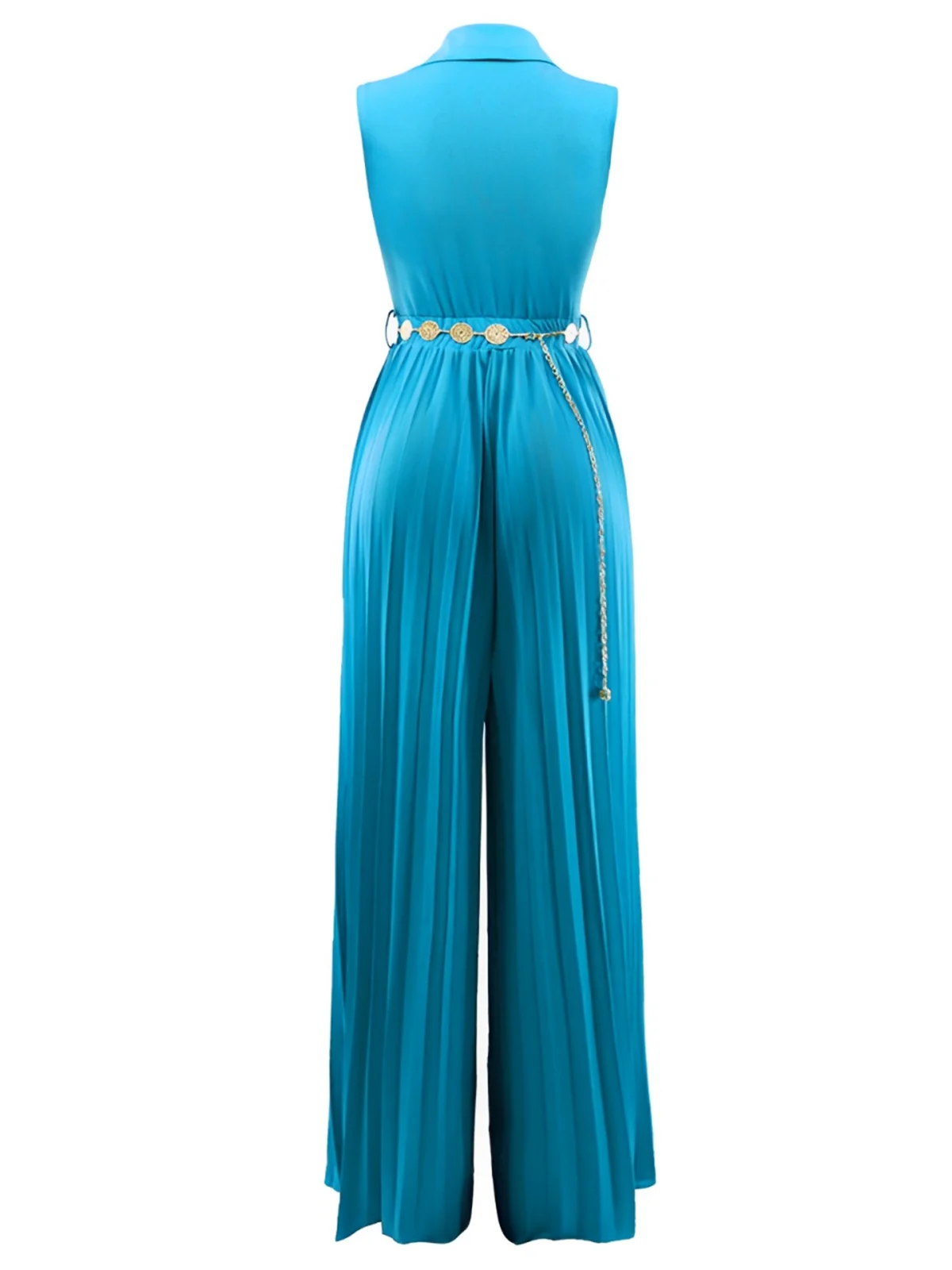 1930s V-Neck Lapel Pleated Wide-Leg Jumpsuit - Image 4