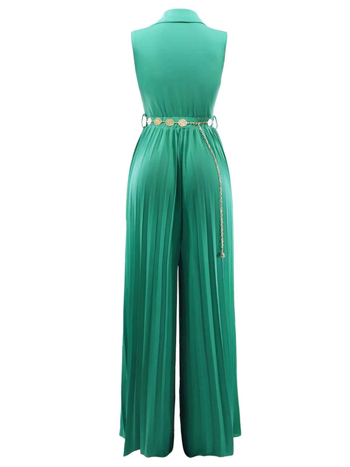 1930s V-Neck Lapel Pleated Wide-Leg Jumpsuit - Image 5