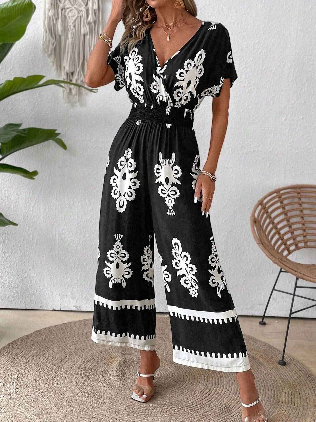 1930s V-Neck National Totem Wideleg Jumpsuit - Image 5