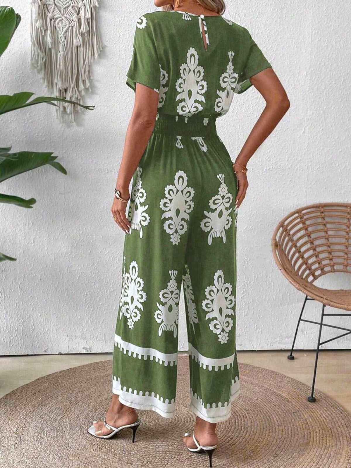 1930s V-Neck National Totem Wideleg Jumpsuit - Image 8