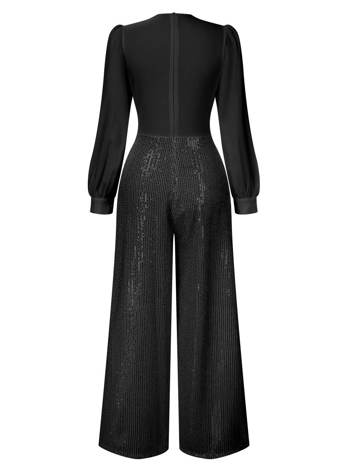 1930s V-Neck Puff Sleeve Sequins Wide-Leg Jumpsuit - Image 6